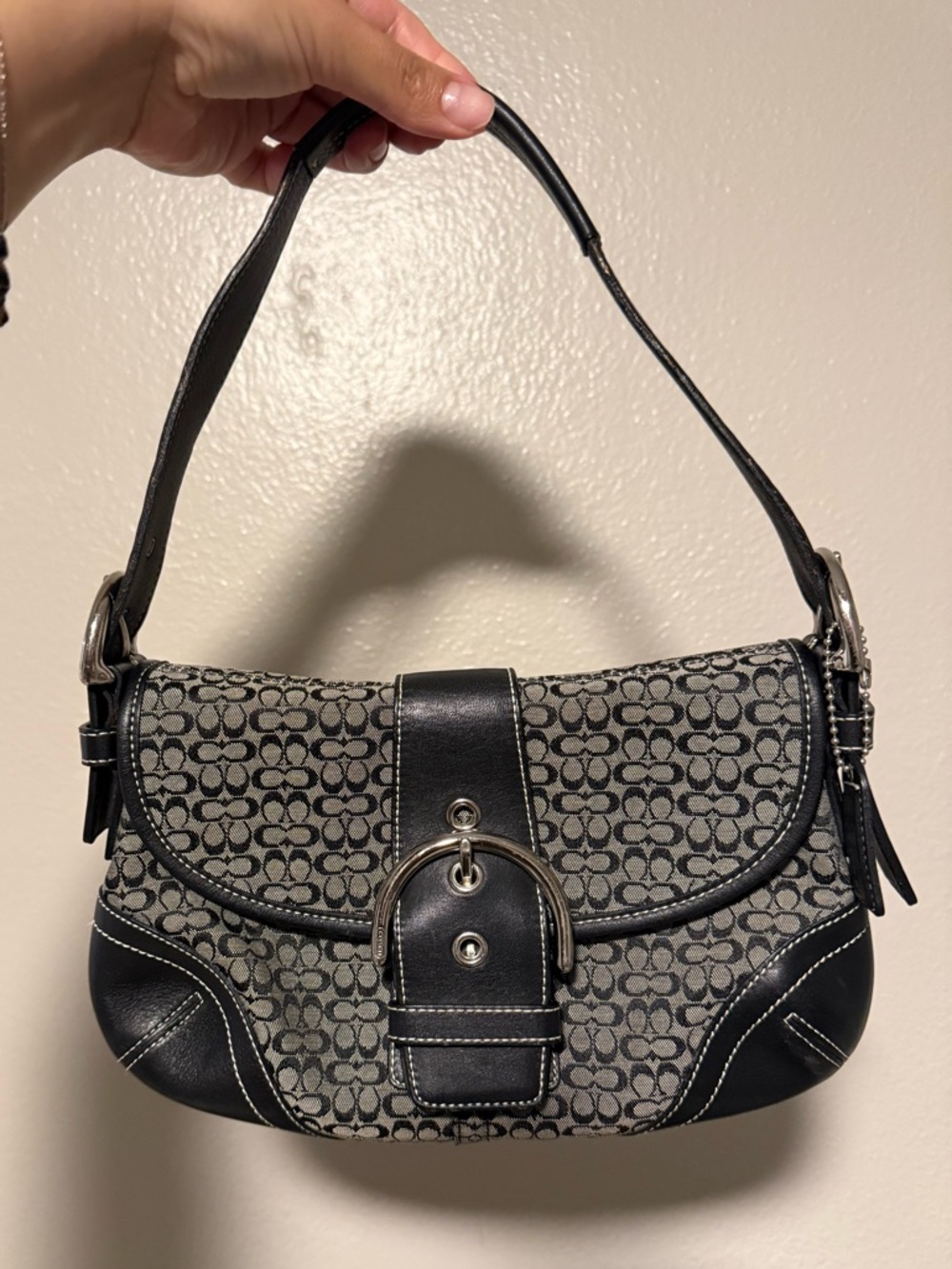 SOLD Coach Vintage Soho Black Logo-Pattern Shoulder Bag